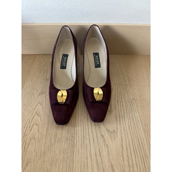 Bally Women's Vintage Maroon Purple Gold Suede Slip-On Pumps High Heels 7.5 - Picture 1 of 7
